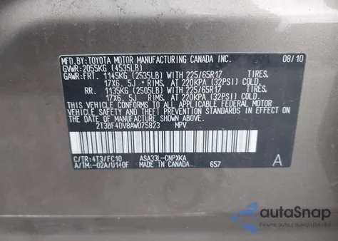 2010 Toyota Rav4 from USA, damaged, VIN 2T3BF4DV8AW075823